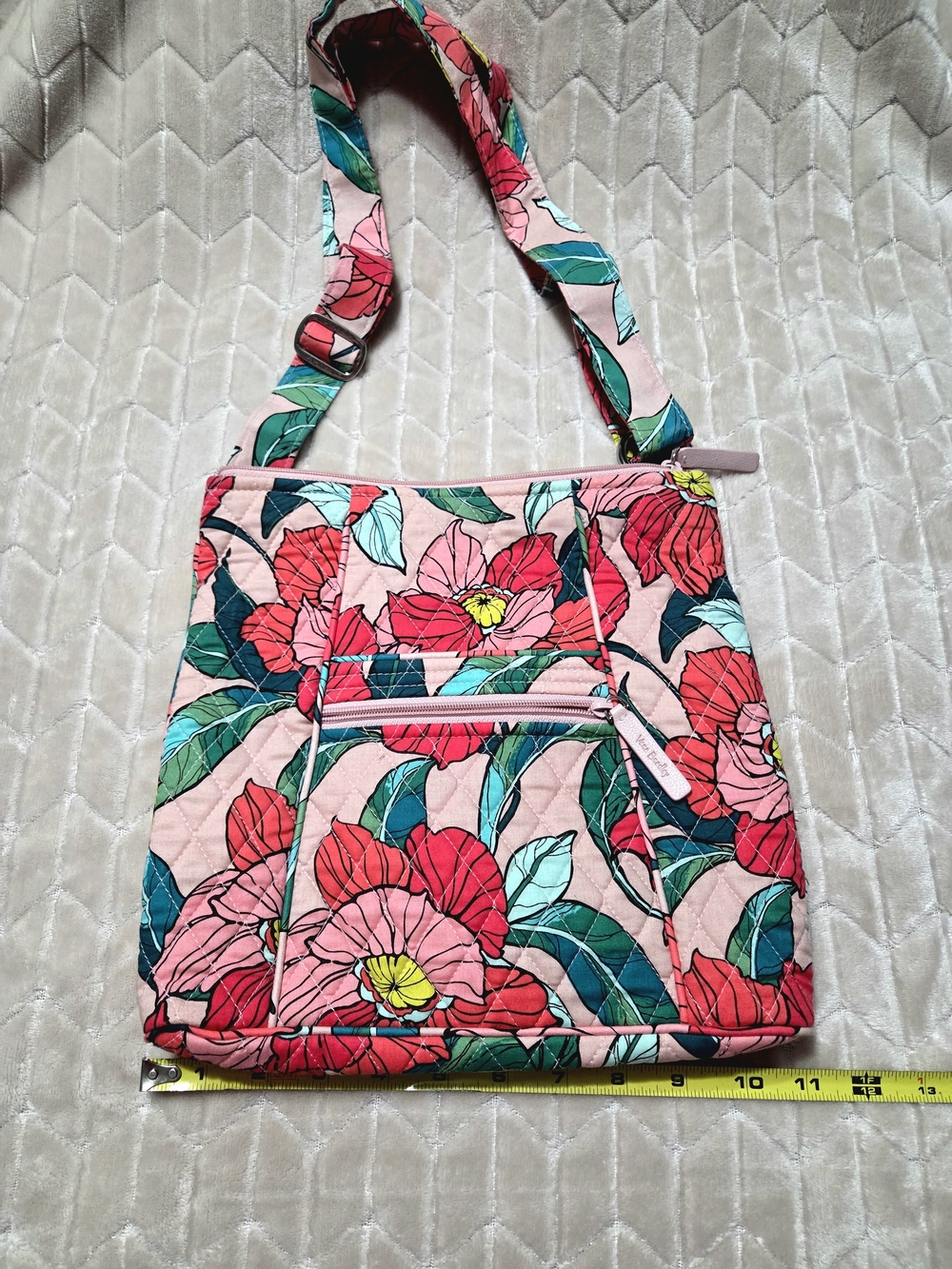 Vera Bradley Pink Floral Quilted Crossbody with Green Leaves